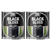 2X Black Gloss Non-Drip Paint 300ml Tin Paint
